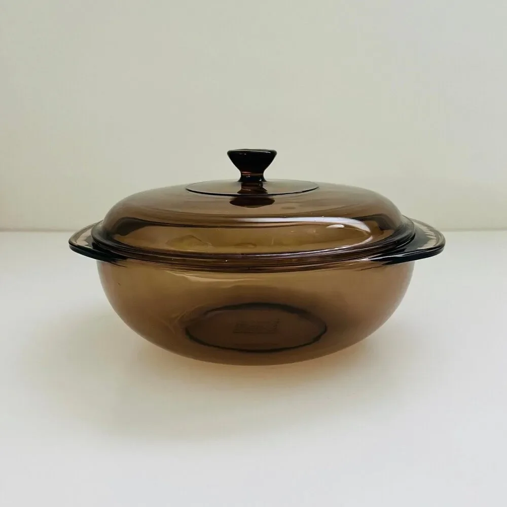 PYREX Amber Glass 024 Round 2L Casserole Baking Dish With Lid